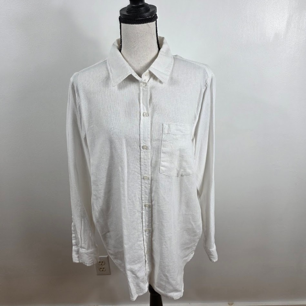 Gap Linen Blend Button Down Shirt XL‎ Womens White Beach Career Gramacore Casual